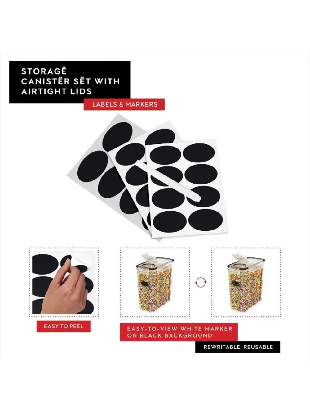 Airtight Cereal Storage Containers Set of 4 - Kitchen Organization Canisters